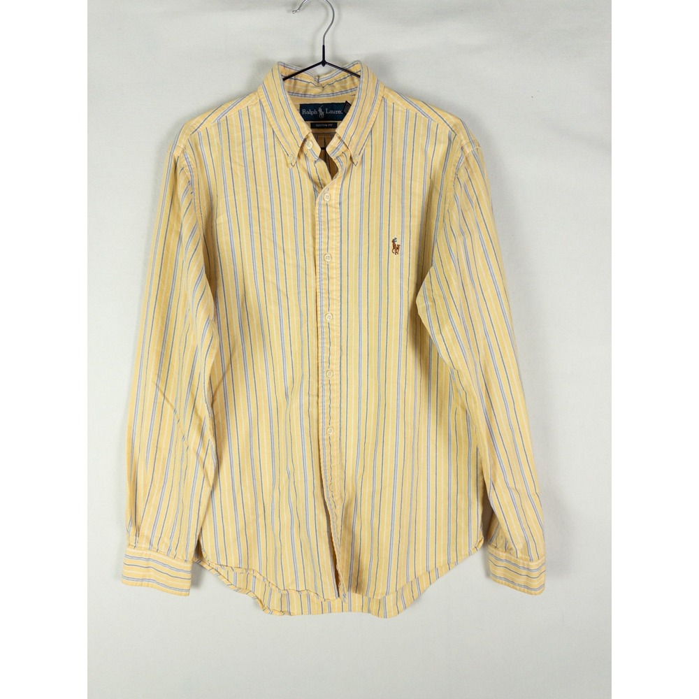 Ralph Lauren Custom Fit Striped Button Down Shirt Mens M Yellow Preppy Old Money